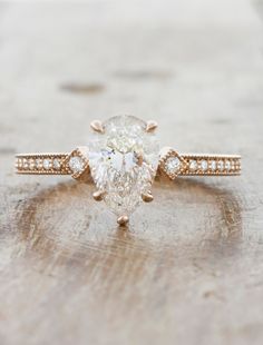 caption:Shown with 1.2ct diamond option Future Partner, Pear Diamond Engagement Ring, Antique Engagement Ring, Engagement Ring Shapes, Rings Rings, Dream Engagement Rings, Ring Ideas, Rose Gold Engagement, Pear Diamond