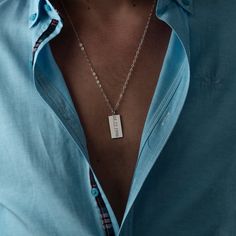 "Discover the essence of personal style with our meticulously crafted 925 sterling silver men's necklace. Designed as a canvas for your individuality, this engravable piece allows you to imprint it with your story, be it a name, a significant date, or a heartfelt message. The allure of this necklace lies not only in its exceptional craftsmanship but also in its minimalist design that seamlessly transitions from everyday wear to special occasions. Its understated elegance exudes sophistication, enhancing your ensemble with a touch of refined masculinity. Choose from the exquisite gold, sleek silver, or bold black finishes to suit your taste and style. Each variation carries its own unique charm, making it an impeccable accessory that embodies your personality. More than just an accessory, t Minimalist Sterling Silver Necklace For Father's Day, Elegant Father's Day Necklaces, Minimalist Rectangular Pendant Necklace For Father's Day, Minimalist Dog Tag Necklace For Father's Day, Silver Necklace With Engraved Rectangular Pendant, Sterling Silver Charm Necklace For Father's Day Gift, Father's Day Minimalist Rectangular Pendant Necklace, Sterling Silver Charm Necklaces For Father's Day, Silver Necklaces With Engraved Text For Father's Day