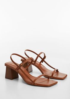 Block-heel sandals -  Women | Mango USA Fall Sandals, Wedding Guest Shoes, Wooden Heel, Brown Sandals, Block Heels Sandal, Sandals Summer, Strappy Sandals, Cute Shoes, Me Too Shoes