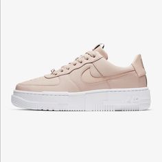 Nike Air, Never Before Worn. Brand New. Lovely Light Pinkish Color. Shoes Are More Pink And Less Shiny Than The Main Pic Sporty Nike Air Force 1 Synthetic, Nike Synthetic Platform Sneakers, Nike Synthetic Platform Sneakers With Cushioned Footbed, Air Force 1 Pixel, White And Gold Sneakers, Nike Shox Shoes, 1 Pixel, Nike Training Shoes, Nike Zoom Pegasus