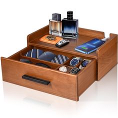 PRICES MAY VARY. ⌚【Large Storage Capacity】 Our watch box for men has a double-layer design. The top layer can hold a variety of small daily items, such as phones, headphones, keys. It is also equipped with a wiring hole to charge your electronic devices at any time. The drawer of mens jewelry box with watch storage has a spacious interior that has been carefully divided to store watches, necklaces, ties, sunglasses. Our watch box case helps you quickly find the right accessories, saving time on Watch Box For Men, Mens Jewelry Box, Mens Watch Box, Drawer Wood, Watch Organizer, Watch Storage Box, Watch Storage, Watch Display, Gift For Father