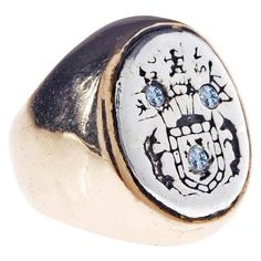 Aquamarine Crest Signet Ring Sterling Silver Gold Vermeil J Dauphin can be worn by women or men. Inspired by Queen Mary of Scots ring. Gold signet-ring; engraved; shoulders ornamented with flowers and leaves. Oval bezel set with silver intaglio depicting achievement of Mary Queen of Scots: shield of Scotland surrounded by collar of thistle, supported by two unicorns; crest: crowned lion sejant affronté holding sword; dexter: banner with arms of Scotland; sinister: flag with three bars over salti Queen Mary Of Scots, Mary Of Scots, Two Unicorns, Signet Ring Silver, Chloë Sevigny, Fantasy Ring, Chloe Sevigny, Diamond Fashion Rings, Vintage Style Rings