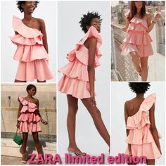 Zara Limited Edition Ruffled Assymetrical Dress Brand New With Tags 4 Spring Mini One-shoulder Dress With Ruffles, Pink Summer Dress With Asymmetrical Neckline, One Shoulder Midi Dress With Ruffles, Chic One-shoulder Mini Dress With Ruffled Skirt, Asymmetrical Hem Ruffled Dress For Day Out, Day Out Dress With Ruffles And Asymmetrical Hem, Day Out Dress With Asymmetrical Hem And Ruffles, Feminine One-shoulder Ruffled Dress For Spring, Spring One-shoulder Dress With Ruffled Skirt