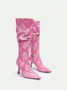 Elevate your style with our Women's Pink Color High Heel Long Boots. These boots feature a stunning pink color and a high heel design, perfect for any occasion. With these boots, you'll both look and feel confident, making a bold statement wherever you go. Step up your fashion game with these stylish boots. Color : Pink Closure Type : Side zipper Insole Material : PU Leather Lining Material : Fabric Outsole Material : Rubber Upper Material : PU Leather Size US Ball Girth Foot Length Heel Height Shaft Height EUR36 US6 8.5 9 3.5 15.3 EUR37 US6.5 8.7 9.3 3.5 15.6 EUR38 US7 8.8 9.5 3.5 15.8 EUR39 US8 9 9.8 3.5 16.1 EUR40 US9 9.2 10 3.5 16.4 EUR41 US9.5 9.4 10.3 3.5 16.7 Designer High Heels, Heel Design, Boot Print, Stylish Boots, Canvas Shoes Women, Long Boots, Leopard Pattern, Designer Heels, Style Gift