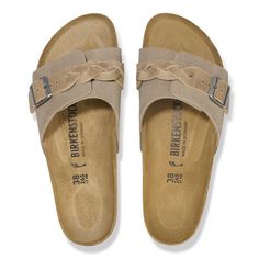 Oita Braided Suede Leather Taupe | BIRKENSTOCK Birkenstock Madrid Big Buckle, Birkenstock Styles, Shoes Birkenstock, Oita, Calf Muscles, Eva Sole, Comfy Shoes, Suede Sandals, Dark Brown Leather