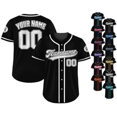 Black Custom Baseball Jersey is a stylish and functional piece that ensuring a comfortable fit for groups, individuals, couples, teams, or anyone who loves Gradient fashionable and sporty vibe. From casual outings to intense gameplay, this baseball jersey always guarantees both style and performance. If you have any other design ideas, or any changes to the jersey details, simply share an image and we will create a visual representation for you to confirm. ⚾FEATURES - Personalized with your choi Collegiate Black Customizable Jersey, Black Collegiate Jersey, Customizable, College Baseball Jersey In Black With Team Name, Customizable Black Varsity Baseball Jersey, Black Baseball Jersey With Team Name For Team Events, Customizable Black Baseball Jersey For Sports, Black Letter Print Baseball Jersey For Sports Season, Collegiate Black Baseball Jersey For Sports Events, Collegiate Black Baseball Jersey For Sports Season