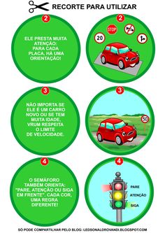 four different types of cars on the road with instructions to read them in spanish and english