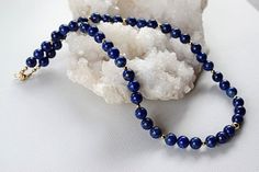 Deep Blue Lapis Lazuli Necklace 14k Gold Filled Beaded Lapis | Etsy Elegant Round Lapis Lazuli Beaded Necklaces, Elegant Round Lapis Lazuli Beaded Necklace, Elegant Round Beaded Lapis Lazuli Necklace, Elegant Lapis Lazuli Gemstone Beaded Necklaces, Elegant Lapis Lazuli Necklace With Polished Beads, Elegant Lapis Lazuli Gemstone Beaded Necklace, Formal Lapis Lazuli Necklace With Round Beads, Formal Lapis Lazuli Beaded Necklace, Single Strand Lapis Lazuli Round Bead Jewelry