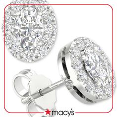 in stock Oval Halo Diamond Earrings, Macy's Oval Jewelry With Prong Setting, Macy's Oval Earrings For Formal Occasions, Timeless Oval Cubic Zirconia Diamond Earrings, Timeless Oval Diamond Earrings With Accents, Dazzling Oval Earrings With Brilliant Cut, Macy's Oval White Gold Jewelry, Oval Diamond Earrings With Halo Setting For Anniversary, Dazzling Oval Diamond Earrings For Anniversary