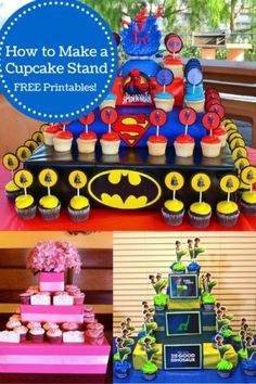 how to make a cupcake stand with free printables for batman birthday party