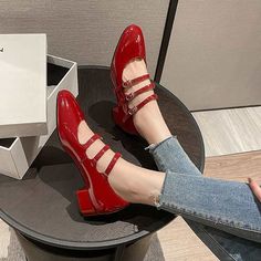 Single Strap Heels, Mary Jane Shoes Heels, Rough Heels, Round Toe Pumps, Mary Jane Heels, High Quality Shoes, Mary Jane Flats, Strap Shoes, Jane Shoes