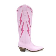 The Dolly Pink Lightning Bolt, Pink Lightning, Lightning Bolt Design, Boot Accessories, Lightning Bolt, Tall Boots, Out Of Style, Different Styles, Cowboy Boots