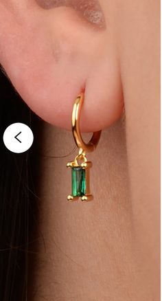 ~ 18k Gold filled ~ 9mm huggie hoop ~ Emerald embellishment ~ Sold as 1 Earring Stack, Mixed Metal Earrings, Body Types, Gold Filled, Emerald, 18k Gold, Gold, Baguette