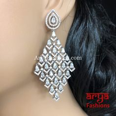 Silver Cubic Zirconia Party earrings Dimensions: Apprx. 3 Inches Stones Earrings, Light Weight Jewelry, Party Earrings, Cz Stone, Stone Earrings, Colored Diamonds, New Product, Diamond Earrings, Silver Earrings