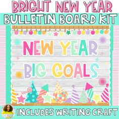 the new year bulletin board kit includes writing and crafting