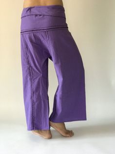 "Unisex Thai fisherman pants. One size fits all. You can wear in many occasions, casual wear, yoga wear, maternity wear, relax at home, travel etc. If you are looking for some pants that you can wear everywhere, comfortable, relax and Easy to wear. Thai fisherman pants is Answer!! Nice gift for yourself or your lover One pocket on the side for storing your items such as wallets, mobile phones, etc Approx. Measurements: One size can fits most and 1 Pockets Measurement Waist 27\" (69 cms) Length 4 Baggy Cotton Cargo Pants In Purple, Baggy Purple Cotton Cargo Pants, Purple Baggy Straight Leg Pants, Baggy Purple Cotton Pants, Casual High-waisted Pants For Festival, Purple Cotton Straight Leg Pants, Casual High-waisted Festival Pants, Purple Straight Leg Cotton Pants, Purple Cotton Pants With Pockets