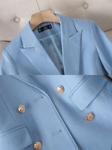 Blue Suit Collar Blazer For Office, Light Blue Notch Lapel Blazer For Office, Notch Lapel Solid Color Blazer For Work, Blue Solid Color Blazer For Office, Classic Solid Color Blazer For Work, Tailored Solid Color Blazer For Office, Classic Solid Color Blazer For Business Casual, Blue Office Blazer Solid Color, Classic Solid Color Notch Lapel Blazer