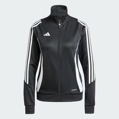 adidas Tiro 24 Training Jacket - Black | Women's Soccer | adidas US Adidas Moisture-wicking Track Jacket, Adidas Moisture-wicking Sportswear Track Jacket, Adidas Training Track Jacket, Adidas Athleisure Track Jacket For Sports, Adidas Track Jacket For Training, Adidas Sportswear Track Jacket For Training, Adidas Functional Track Jacket For Sports, Adidas Moisture-wicking Track Jacket For Training, Adidas Sporty Track Jacket For Training