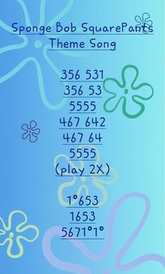 a blue background with numbers and symbols for the theme song, including four leaf clovers