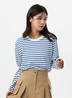 stripe-cotton-long-sleeve-top-os321 Blue Crew Neck Top With Vertical Stripes, Blue Long Sleeve Tops With Vertical Stripes, Striped Hem Tops For Workwear In Fall, Striped Hem Tops For Fall Workwear, Blue Horizontal Stripe Long Sleeve Top, Spring Long Sleeve Tops With Vertical Stripes, Blue Long Sleeve Tops With Horizontal Stripes, Blue Long Sleeve Top With Horizontal Stripes, Fall Workwear Tops With Striped Hem