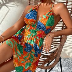 Xs=2 S=4 M=6 L=8/10 Xl=12 Xxl=14 Brand New Ships In 6-10 Days Color: Multicolor Style: Boho Pattern Type: Tropical Details: Backless, Tie Back Type: A Line Neckline: Halter Sleeve Length: Sleeveless Waist Line: High Waist Hem Shaped: Flared Length: Short Fit Type: Regular Fit Fabric: Non-Stretch Material: Polyester Composition: 100% Polyester Care Instructions: Machine Wash Or Professional Dry Clean Body: Unlined Sheer: No Orange Mini Dress For Beach Season, Orange V-neck Dress For Vacation, Orange Sundress Mini Dress For Beach, Orange Sleeveless Mini Dress For Beach Season, Orange Sleeveless Mini Dress For The Beach, Sleeveless Orange Mini Dress For Beach Season, Summer Mini Length Orange Dress, Orange Mini Length Summer Dress, Orange Halter Neck Mini Dress For Brunch