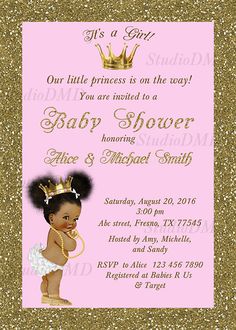 a pink and gold princess baby shower with a tiara on it's head