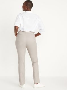 High-rise waistband, with built-in belt loops and button fastening.  Hidden zip fly.  Diagonal hip pockets in front, faux welt pockets in back.  Darted back waist.  Cotton-twill, with comfortable stretch.  Tag-free label inside back waist for added c Classic Pants With 4-way Stretch And Welt Pockets, Cotton 4-way Stretch Pants With Pockets, Cotton Pants With Pockets And 4-way Stretch, Khaki Full-length Pants With Welt Pockets, Khaki Straight-leg Pants With Welt Pockets, Free Label, How To Stretch Boots, Petite Size, Flare Pants