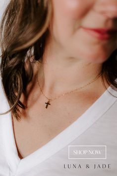 Our mini cross pendant is a dainty statement to add sparkle to any look. Details: - 18k gold-filled mini cross pendant - Your choice of chain length (16", 18", or 20") - All materials are lead & nickel free - Handmade with love by Luna & Jade in the U.S. Everyday Wear Jewelry, Mini Cross, Woman Business Owner, Modern Chic, Perfume Spray, Jewelry Companies, Earrings Collection, Jewelry Handmade, Chain Lengths