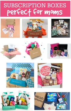 a collage of different boxes with the words subscription boxes perfect for moms