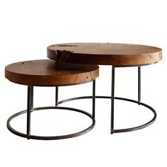 two wooden tables sitting on top of each other