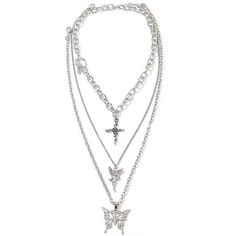 PRICES MAY VARY. Women multilayered chain butterfly choker necklace (set of 3) Color: Silver Material: alloy This choker necklace is suitable for various occasions, such as daily wear, wedding party, birthday party and other important occasions If you have any question about our product,please feel free to contact us Women Choker Necklace, Chunky Chain Necklace, Cuban Link Chain Necklaces, Silver Choker Necklace, Chunky Chain Necklaces, Womens Chokers, Fairy Necklace, Toggle Necklace, Choker Necklace Set