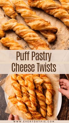 puff pastry cheese twists with text overlay