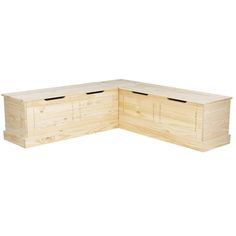 a wooden corner bench with two drawers