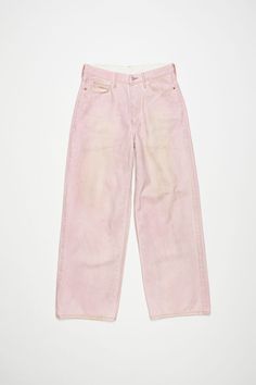 Pink Wide Leg Jeans For Streetwear, Pink Denim Pants With Five Pockets, Pink Five-pocket Bottoms For Streetwear, Pink Bottoms With Five Pockets For Streetwear, Pink Five-pockets Bottoms For Streetwear, Pink Washed Relaxed Fit Bottoms, Pink Relaxed Fit Washed Bottoms, Pink Wide Leg Denim Jeans, Pink Denim Flare Jeans With Five Pockets