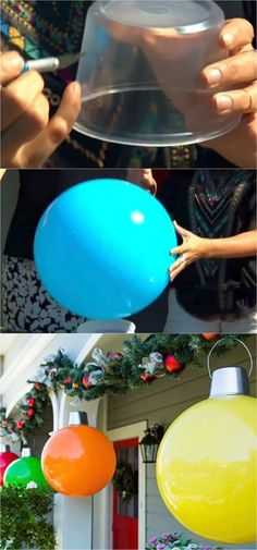 several different pictures of balloons being blown up by the wind and then filled with air