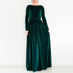 "Modest velvet maxi dress with Long sleeve dress, velour formal maxi dress, Green dress plus size, Long green dress, modest dress This dress is a must have for the new season. Classic, yet interesting design. Long sleeves. Slips on -------------------------- This garment is available in XS-2XL sizes Every garment is made for 170 cm (5\"8') total height. We will be happy to customize it for you. Just send your personal measurements and height in \"message to seller\" box when ordering. SIGN UP TO Green Dress Plus Size, Velvet Green Dress, Emerald Green Velvet Dress, Long Green Dress, Velvet Dress Long, Dark Green Dress, Dress Modest, Green Velvet Dress, Plus Size Formal