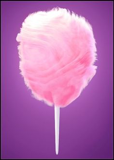 a pink lollipop on a stick with long, fluffy tailing hair against a purple background