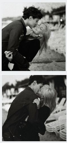 black and white photos of a man kissing a woman