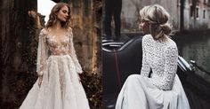 two women in wedding gowns sitting next to each other