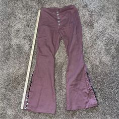 Vintage 1970s Wayne Rogers Bellbottoms Pants - Mauve. In Excellent Condition. Buttons On Front And On Both Legs. Unique, Vintage Back Waist. Retro Fall Bottoms With Buttons, Fitted Vintage Wide Leg Pants For Fall, Vintage Stretch Wide Leg Pants, Vintage Wide Leg Stretch Pants, Vintage Stretch Pants For Fall, Vintage Stretch Cotton Bottoms, Retro Spring Bottoms With Buttons, Fitted 1970s Style Pants For Spring, 1970s Style Fitted Pants For Spring