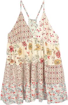 True sunshine essential, this soft and pretty floral printed patchwork dress looks and feels fresh.  The patchwork is an amalgam of beautiful floral prints in ivory cream background shades. #tlb #Sleeveless #Patchwork #vacationclothing #beachwrap #Floral #Printed #bohemianfashion #Overalls and Rompe #MidiDress #BabyDollDress #PixieDress #Fairydress White Patchwork Feminine Dress, White Feminine Patchwork Dress, Feminine White Patchwork Dress, White Floral Patchwork Dress For Vacation, White Floral Patchwork Dress For Beach, Sleeveless Beige Patchwork Dress, White Beach Dress With Floral Patchwork, Casual White Dress With Floral Patchwork, Vacay Clothes