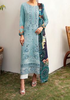 Spring Anarkali Embroidered Dress Straight Kurta Style, Multicolor Embroidered Straight Kurta Dress, Cotton Dress With Resham Embroidery For Eid, Cotton Tunic Dress For Eid, Summer Anarkali Cotton Embroidered Dress, Summer Cotton Anarkali Embroidered Dress, Spring Multicolor Embroidered Straight Kurta Dresses, Long Sleeve Cotton Dress With Dabka Work, Elegant Semi-stitched Cotton Dress