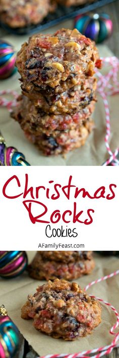 christmas cookies stacked on top of each other with the title overlay reading christmas rocks cookies