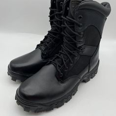 Rocky Mens Alpha Force Black Waterproof Lace Up Duty Work Boots Shoes Size 10.5 Black Waterproof Lace-up Hiking Boots, Black Waterproof Lace-up Boots With Reinforced Toe, Waterproof Combat Boots With Round Toe For Outdoor Work, Black Waterproof Ankle Hiking Boots, Outdoor Combat Boots With Steel Toe, Outdoor Steel Toe Combat Boots, Black Slip-resistant Winter Work Boots, Gore-tex Combat Boots For Outdoor Work With Round Toe, Black Slip-resistant Work Boots For Winter