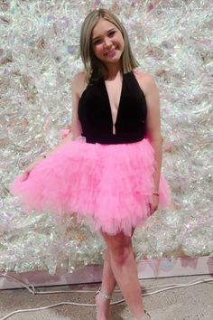 Halter Pink Ruffle Short Party Dress Party Dress Cocktail, Tiered Tulle Skirt, Winter Formal Dresses, Junior Prom Dresses, Short Party Dress, Short Homecoming Dress, Sweet 16 Dresses, Pageant Dress, Pink Tulle