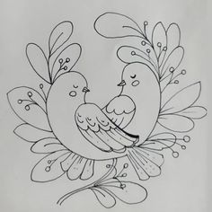 a drawing of two birds sitting on top of a flower