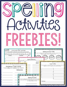 a poster with the words spelling activities and freebies for students to use in their classroom