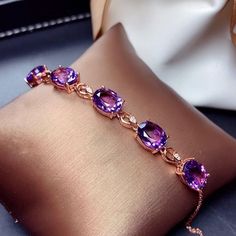 Charm Amethyst Purple Gemstone Bracelet For Women Jewelry Purple Crystal Bracelet, Luxury Purple, Purple Crystal, Jewelry Christmas, Amethyst Bracelet, Rose Gold Bracelet, Amethyst Purple, Christmas Gift Jewelry, Statement Bracelet