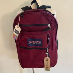 New With Tag Backpack With Lots Of Pockets Red Jansport Backpack, Red Backpack, Lots Of Pockets, Jansport Backpack, Burgundy Red, Dark Red, Red Color, Bag Lady, Backpacks