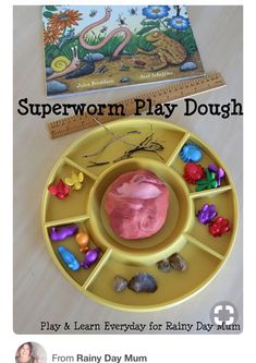 a yellow plate with pink play dough on it